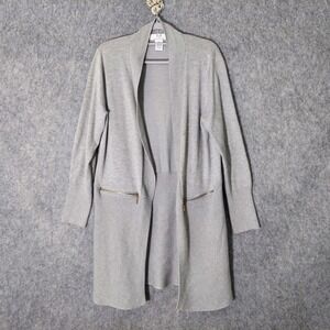 Magaschoni Cardigan L Ribbed‎ Zip Pocket Gray Shawl Neck preppy casual